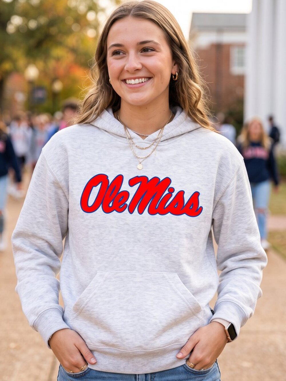 Ole Miss Script vintage Youth Rugger Hoodie GREY HEATHER